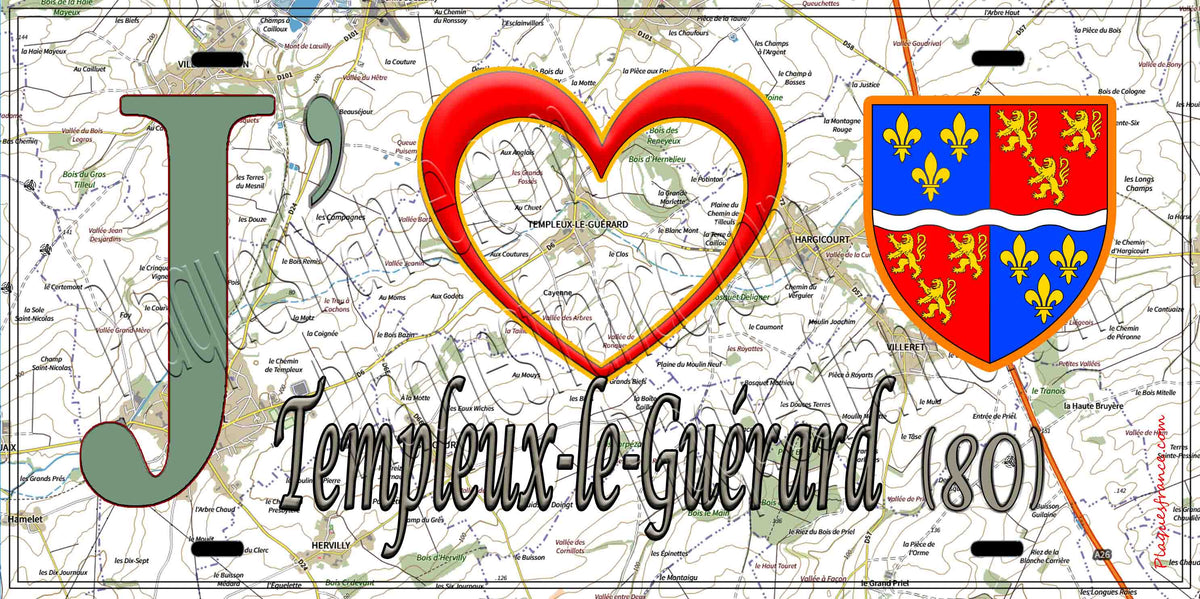 Plaque métal décorative 15X30 J' ❤️ Templeux-le-Guérard, Somme (80)
