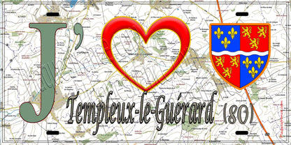 Plaque métal décorative 15X30 J' ❤️ Templeux-le-Guérard, Somme (80)