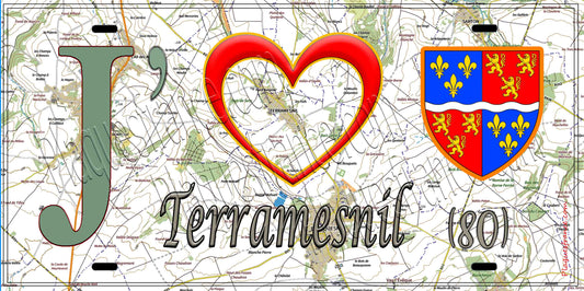 Plaque métal décorative 15X30 J' ❤️ Terramesnil, Somme (80)