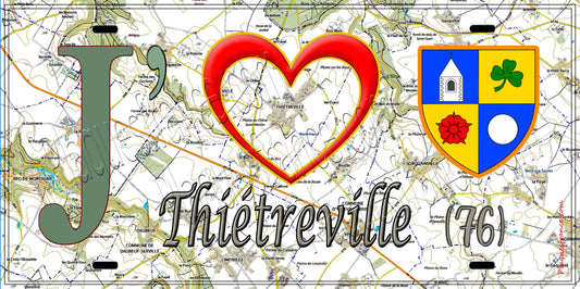 Plaque métal décorative 15X30 J' ❤️ Thiétreville, Seine Maritime (76) geo