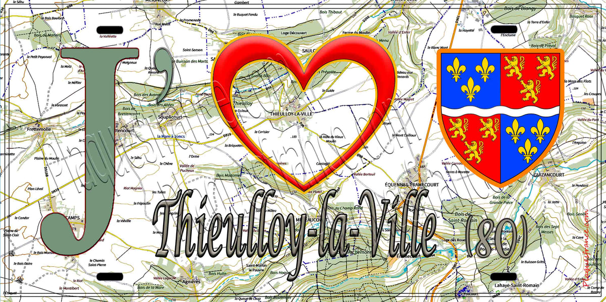 Plaque métal décorative 15X30 J' ❤️ Thieulloy-la-Ville, Somme (80) geo
