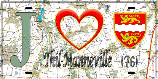 Plaque métal décorative 15x30 J' ❤️ Thil-Manneville, Seine Maritime (76) géo