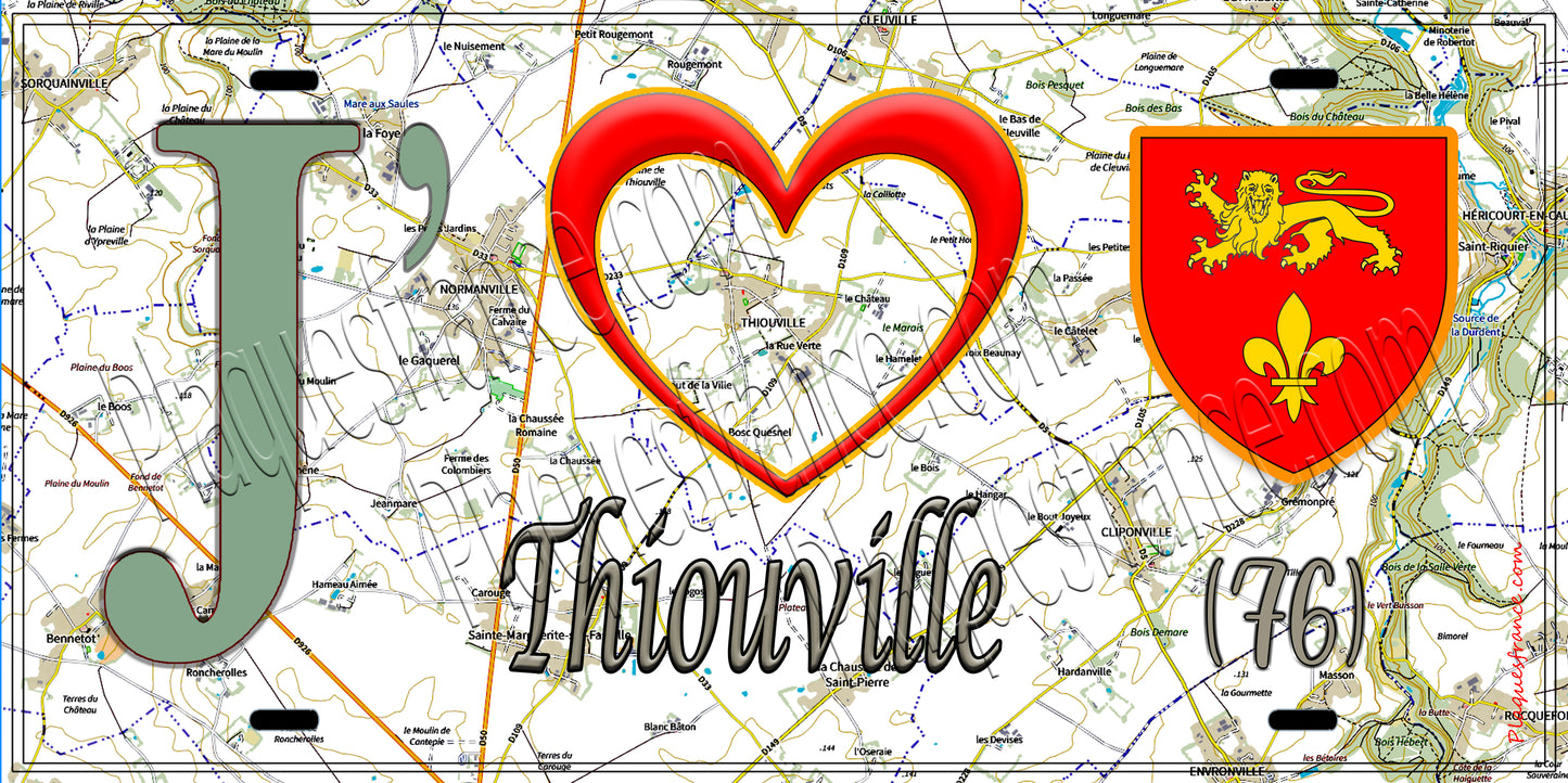 Plaque métal décorative 15X30 J' ❤️ Thiouville, Seine Maritime (76) géo
