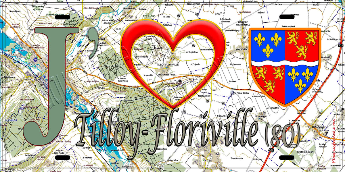 Plaque métal décorative 15X30 J' ❤️ Tilloy-Floriville, Somme (80) geo