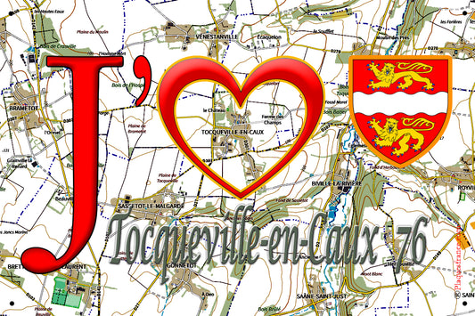 Plaque métal décorative 20 cm x 30 cm  J' ❤️ Tocqueville-en-Caux, Seine Maritime (76)