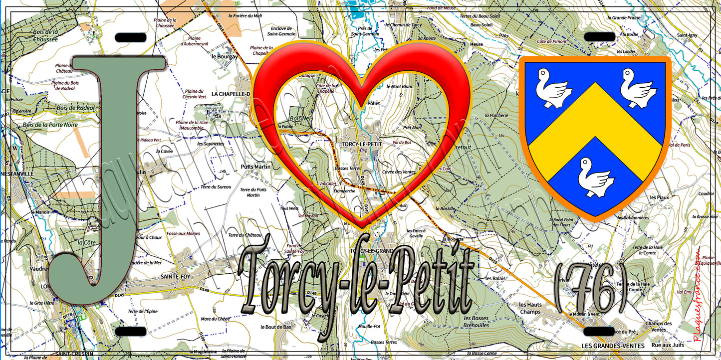 Plaque métal décorative 15x30 J' ❤️ Torcy-le-Petit, Seine Maritime (76)