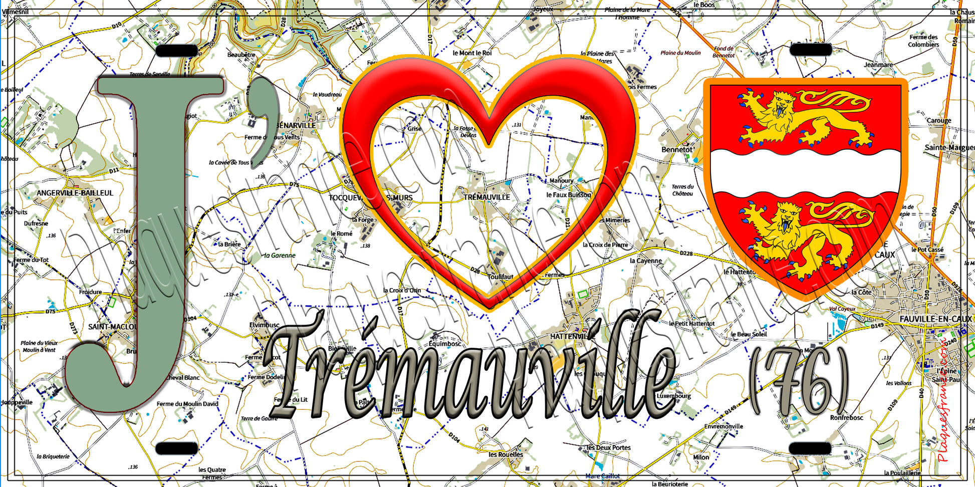Plaque métal décorative 15X30 J' ❤️ Trémauville, Seine Maritime (76) géo