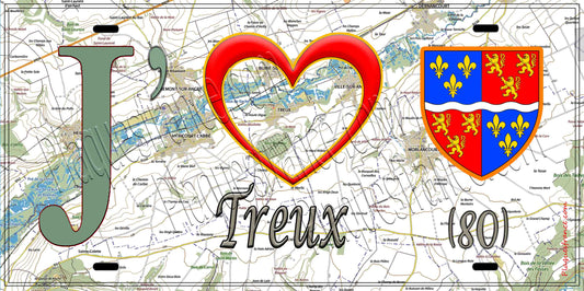 Plaque métal décorative 15X30 J' ❤️ Treux, Somme (80)