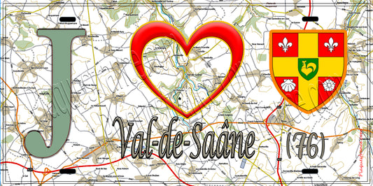 Plaque métal décorative 15x30 J' ❤️ Val-de-Saâne, Seine Maritime (76) géo