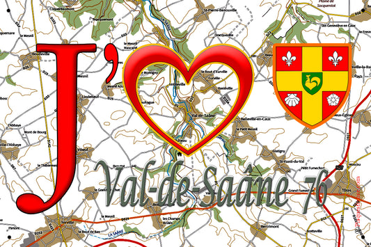 Plaque métal décorative 20 cm x 30 cm  J' ❤️ Val-de-Saâne, Seine Maritime (76)