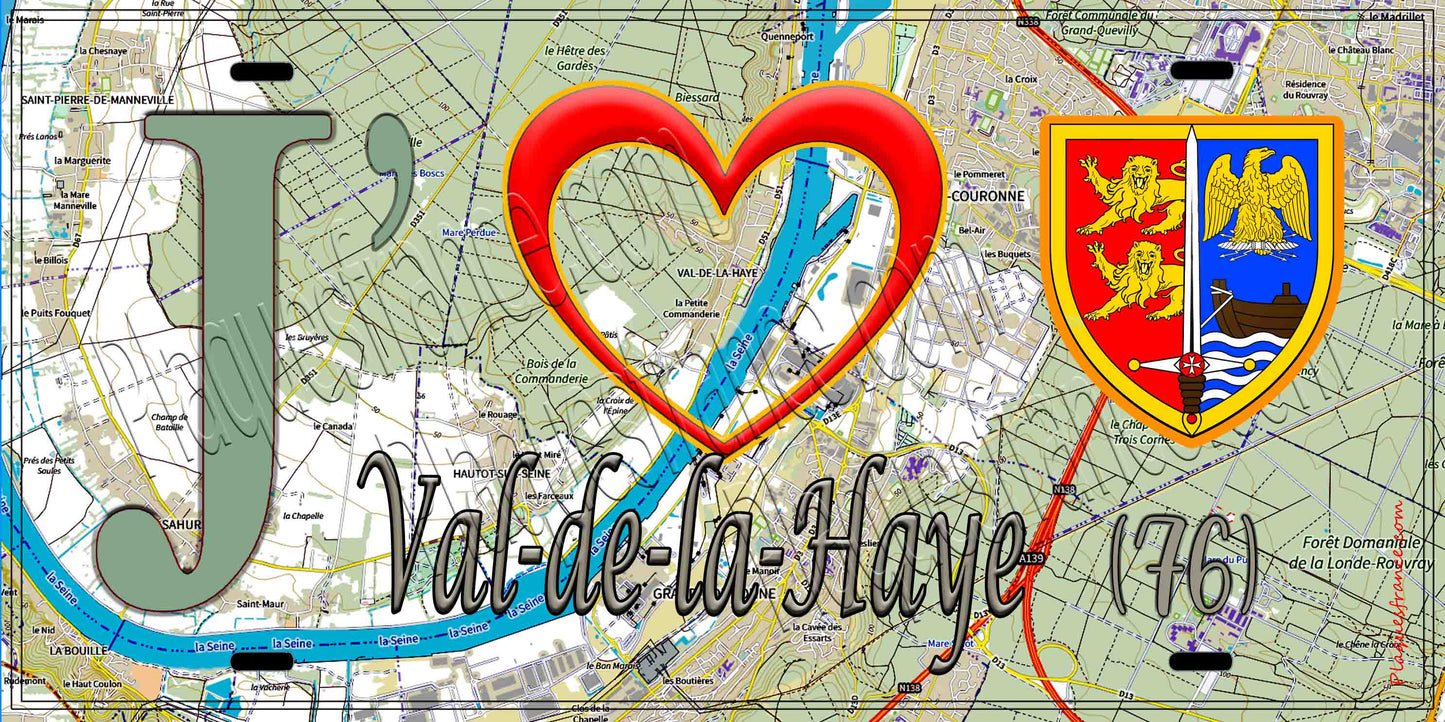 Plaque métal décorative 15X30 J' ❤️ Val-de-la-Haye, Seine Maritime (76) geo
