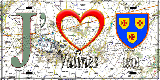 Plaque métal décorative 15X30 J' ❤️ Valines, Somme (80) geo