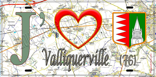 Plaque métal décorative 15X30 J' ❤️ Valliquerville , Seine Maritime (76) geo