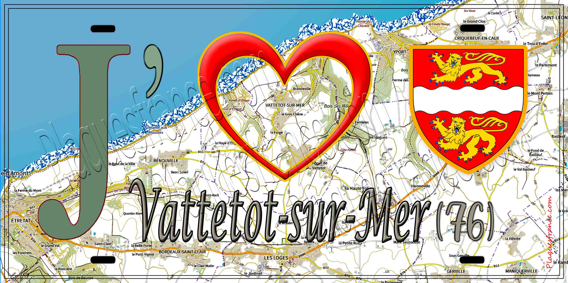 Plaque métal décorative 15X30 J' ❤️ Vattetot-sur-Mer, Seine Maritime (76) géo