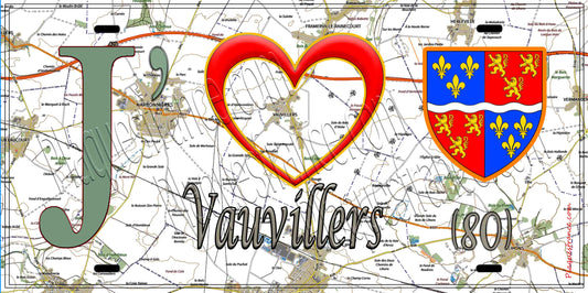 Plaque métal décorative 20 cm x 30 cm J' ❤️ Vauvillers, Somme (80)