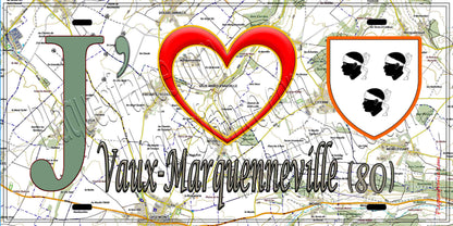 Plaque métal décorative 15X30 J' ❤️ Vaux-Marquenneville, Somme (80) geo