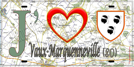 Plaque métal décorative 15X30 J' ❤️ Vaux-Marquenneville, Somme (80) geo