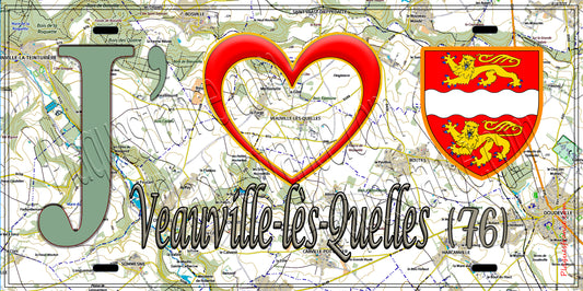 Plaque métal décorative 15X30 J' ❤️ Veauville-lès-Quelles, Seine Maritime (76) géo