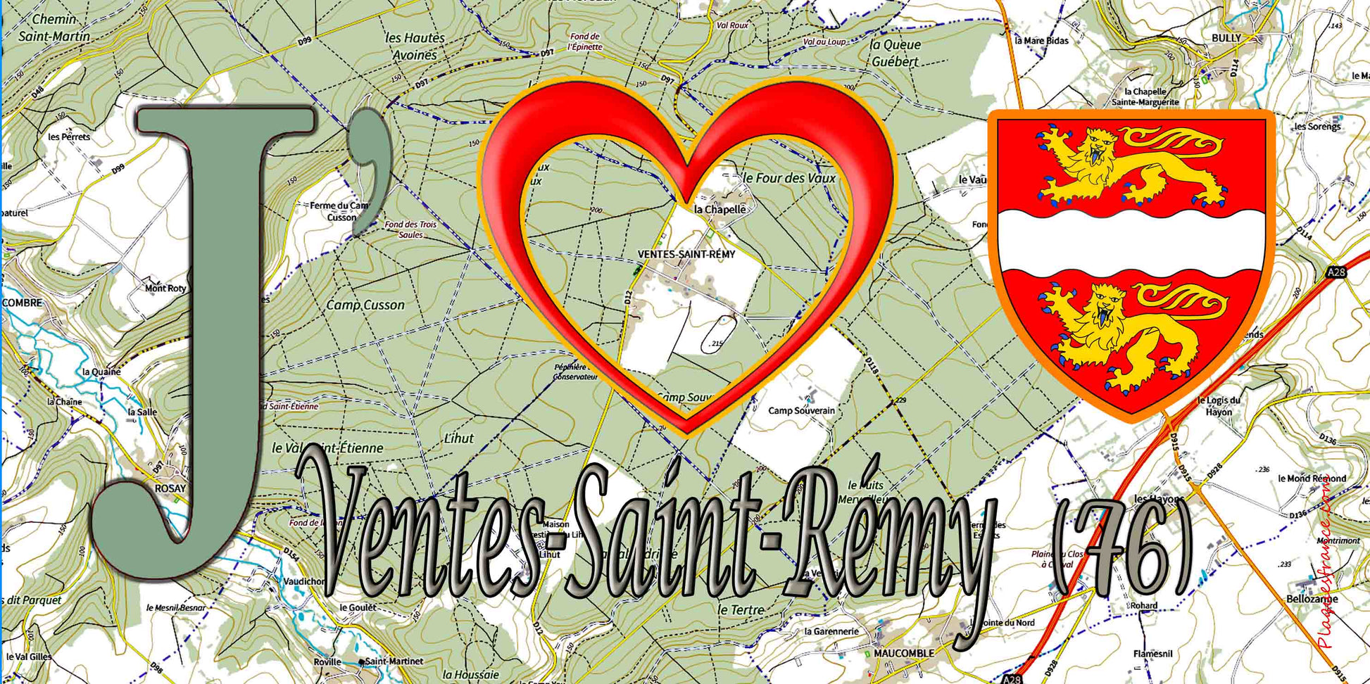 Plaque métal décorative 15X30 J' ❤️ Ventes-Saint-Rémy, Seine Maritime (76) géo
