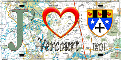 Plaque métal décorative 15X30 J' ❤️ il love Vercourt, Somme (80)
