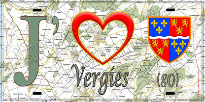 Plaque métal décorative 15X30 J' ❤️ Vergies, Somme (80) geo