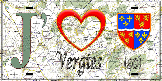 Plaque métal décorative 15X30 J' ❤️ Vergies, Somme (80) geo