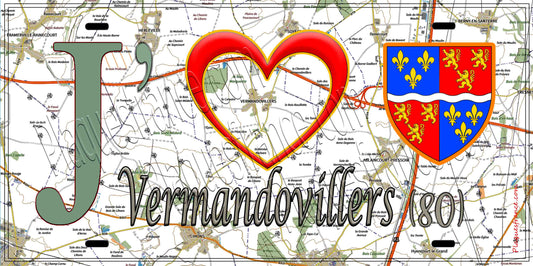Plaque métal décorative 20 cm x 30 cm J' ❤️ Vermandovillers, Somme (80)