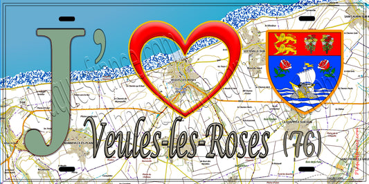 Plaque métal décorative 15X30 J' ❤️ Veules-les-Roses, Seine Maritime (76) géo
