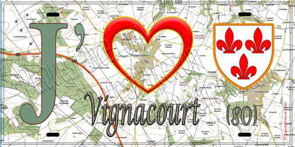 Plaque métal décorative 15X30 J' ❤️ Vignacourt, Somme (80)