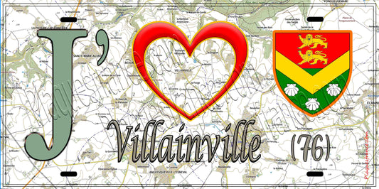 Plaque métal décorative 15X30 J' ❤️ Villainville, Seine Maritime (76) geo