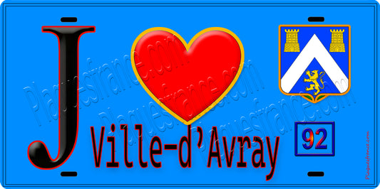 Plaque métal décorative  J' ❤️ Ville-d'Avray, Hauts de Seine (92) fond bleu