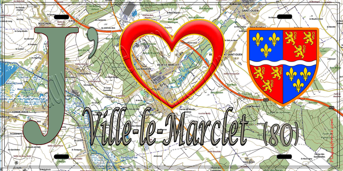 Plaque métal décorative 15X30 J' ❤️Ville-le-Marclet, Somme (80)