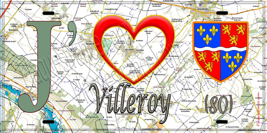 Plaque métal décorative 15X30 J' ❤️ Villeroy, Somme (80) geo