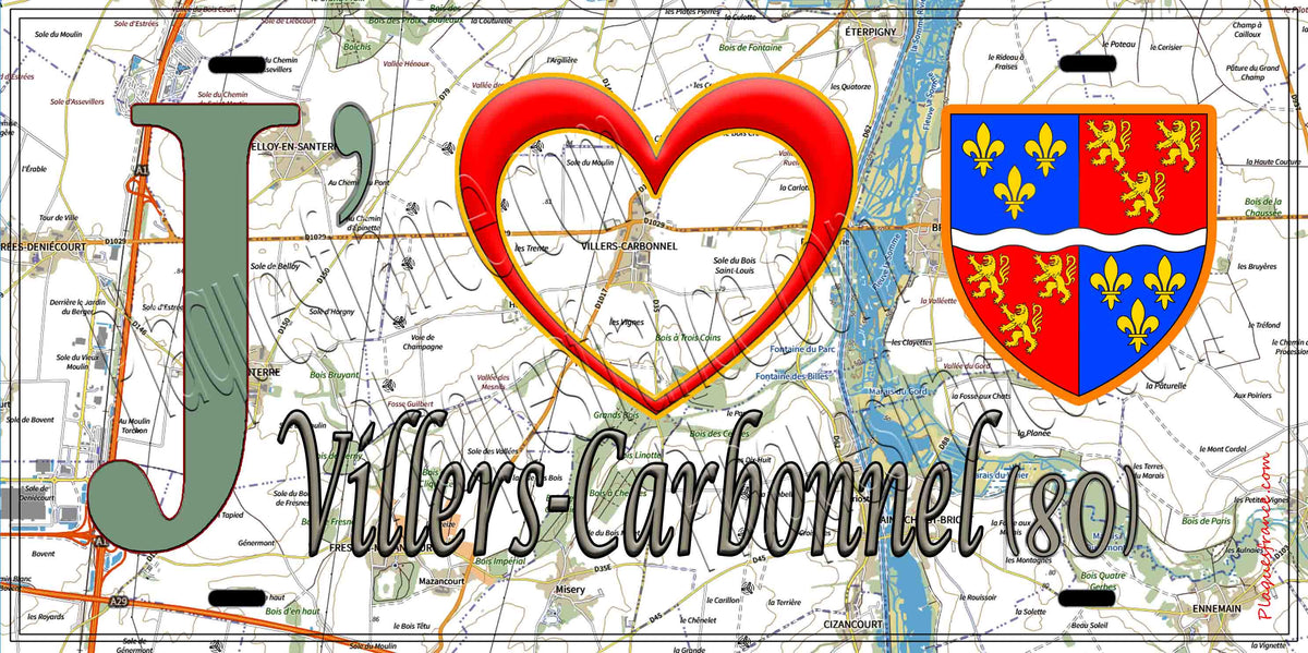 Plaque métal décorative 15X30 J' ❤️ Villers-Carbonnel, Somme (80)