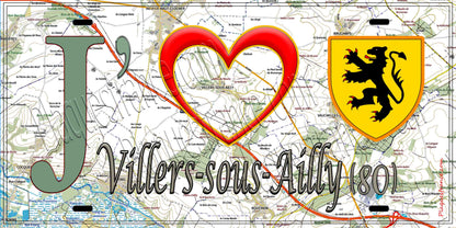 Plaque métal décorative 15X30 J' ❤️ il love Villers-sous-Ailly, Somme (80)