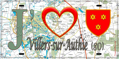 Plaque métal décorative 15X30 J' ❤️ il love Villers-sur-Authie, Somme (80)