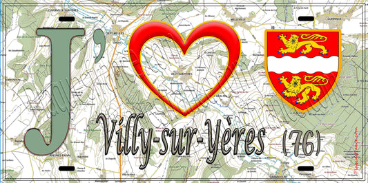 Plaque métal décorative 15X30 J' ❤️ Villy-sur-Yères, Seine Maritime (76)