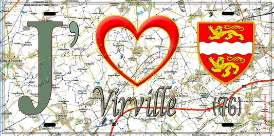 Plaque métal décorative 15X30 J' ❤️ Virville, Seine Maritime (76) geo