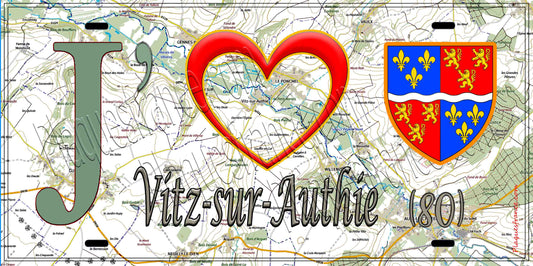 Plaque métal décorative 15X30 J' ❤️ il love Vitz-sur-Authie, Somme (80)