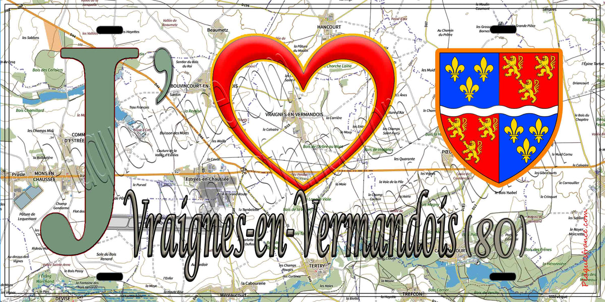Plaque métal décorative 15X30 J' ❤️ Vraignes-en-Vermandois, Somme (80)