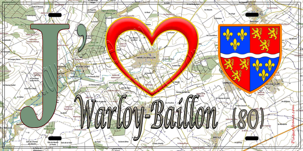 Plaque métal décorative 15X30 J' ❤️ Warloy-Baillon, Somme (80)