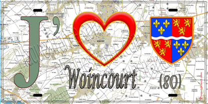 Plaque métal décorative 15X30 J' ❤️ Woincourt, Somme (80) géo