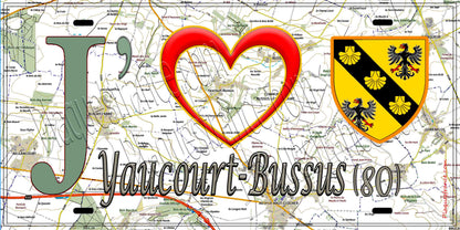 Plaque métal décorative 15X30 J' ❤️ il love Yaucourt-Bussus, Somme (80) géo