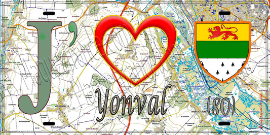 Plaque métal décorative 15X30 J' ❤️ Yonval, Somme (80)