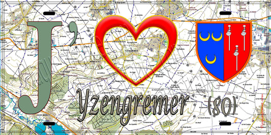 Plaque métal décorative 15X30 J' ❤️ Yzengremer, Somme (80) géo