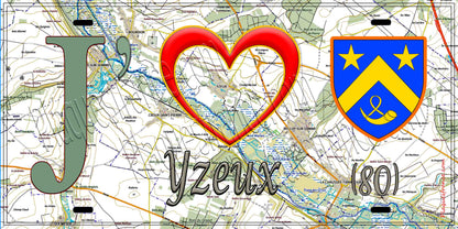 Plaque métal décorative 15X30 J' ❤️ Yzeux, Somme (80)