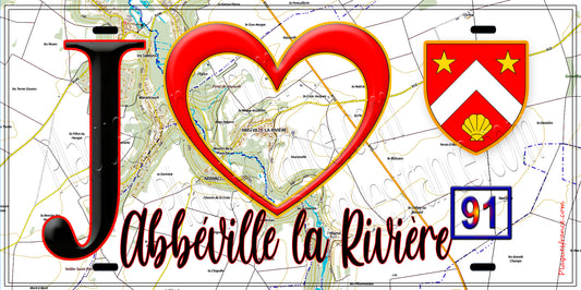 Plaque métal décorative  J' ❤️Abbéville-la-Rivière, Essonne (91) fond carte