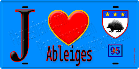 Plaque métal décorative  J' ❤️Ableiges, Val d'Oise (95) fond bleu