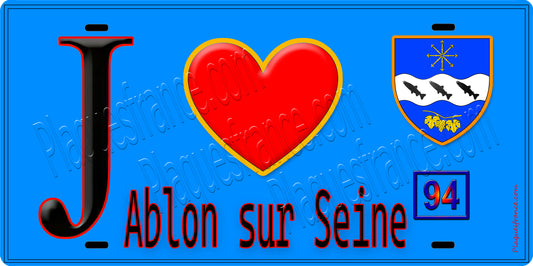 Plaque métal décorative  J' ❤️Ablon-sur-Seine, Val de Marne (94) fond bleu