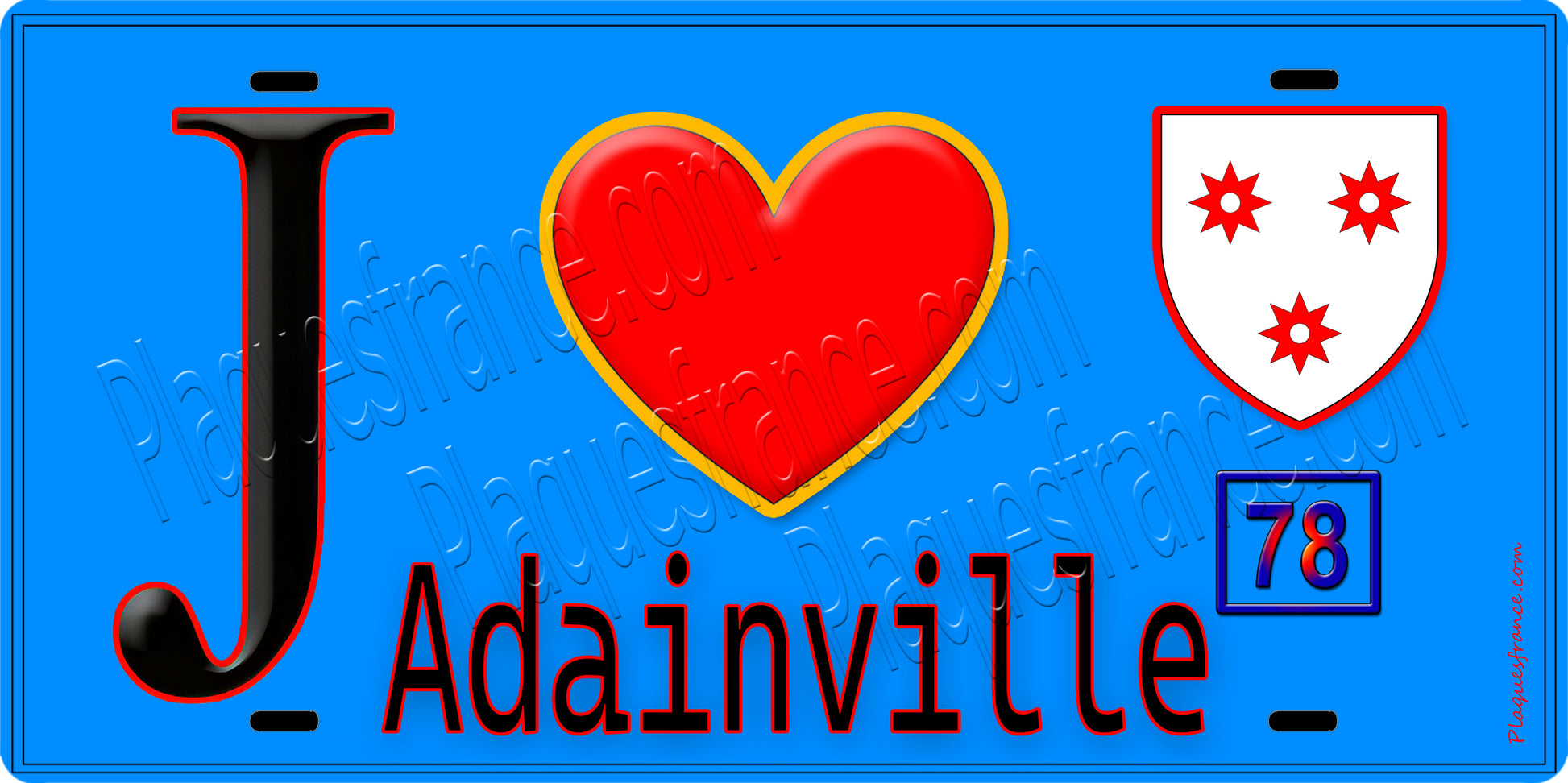 Plaque métal décorative  J' ❤️ Adainville, Yvelines (78) fond bleu